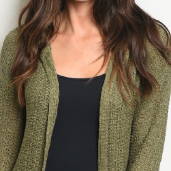 🍃Olive open front hooded knit sweater cardigan. - Picture 3 of 6